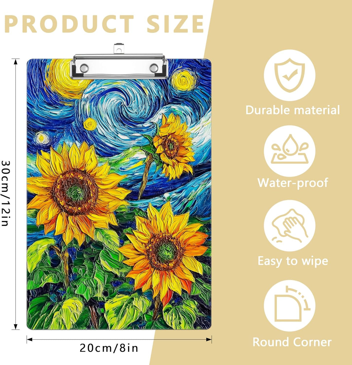 Sunflower Plastic Clipboards,Decorative Plastic Acrylic Clipboard for Teacher Social Worker Students Office Supplies 8 * 12