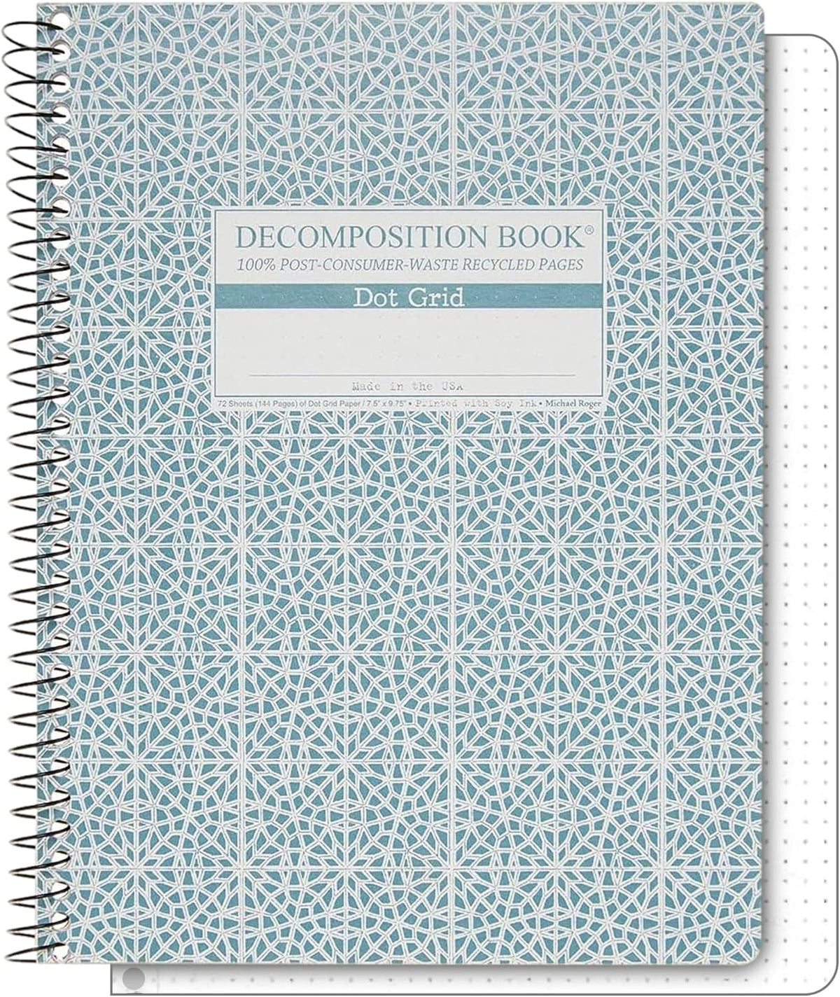 Decomposition Mosaic Dot Grid Spiral Notebook - 9.75 x 7.5 Journal with 144 Dot Grid Pages - 100% Recycled Paper - Notebooks for School Supplies, Home & Office - Made in USA