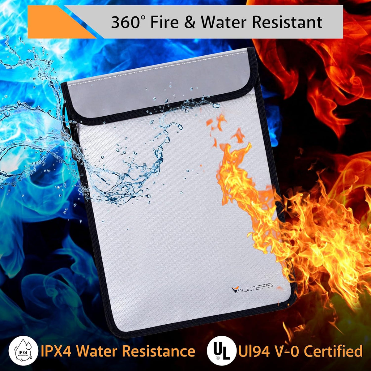 2000°F Upgraded Fireproof Document Bag - 15"x11" Fireproof & Waterproof Document Bag with Dual Pockets & Zipper, Silicone-Coated Fire Safe Bag for Cash, Documents, Passport, Valuables & Legal Files