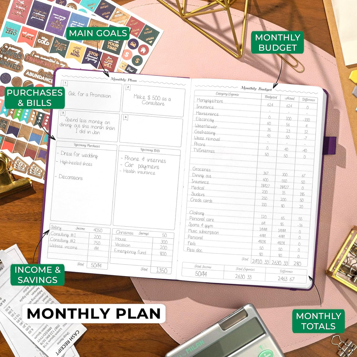 GoGirl Budget Planner – Monthly Financial Planner Organizer Budget Book. Expense Tracker Notebook Journal to Control Money, Compact (Purple)