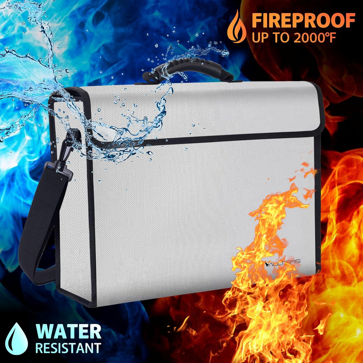 Fireproof Document Bag with Lockable Zipper - 2000°F Heat Resistant & Waterproof Bag with Reflective Strip, Shoulder Strap - Fireproof Money Box & Document Organizer for Home, Office, Travel