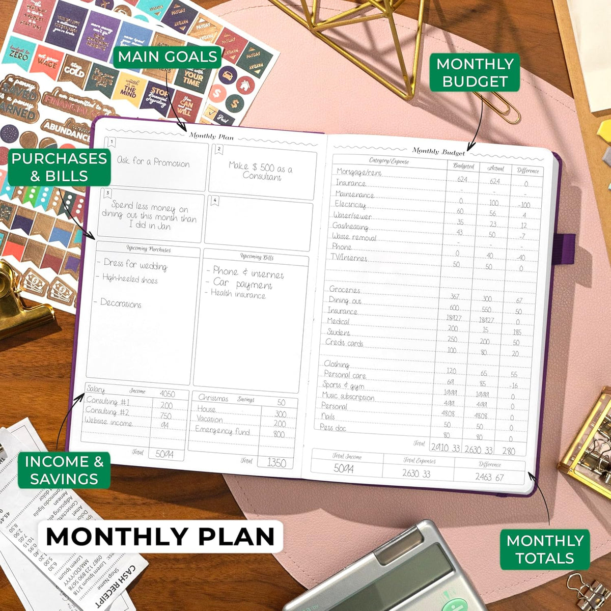 GoGirl Budget Planner – Monthly Financial Planner Organizer Budget Book. Expense Tracker Notebook Journal to Control Money, A5 (Purple)