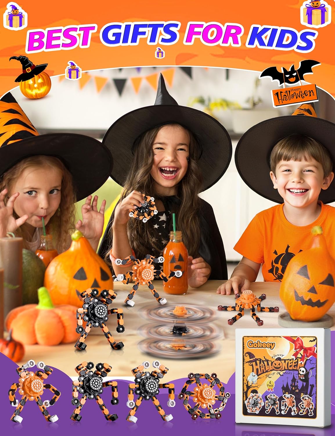 Halloween Decor Toy Gifts for Kids Transformable Fidget Spinners for Adults Stress Relief Sensory Toys for Boys and Girls Fidget Toys Black Orange Halloween Party Decorations