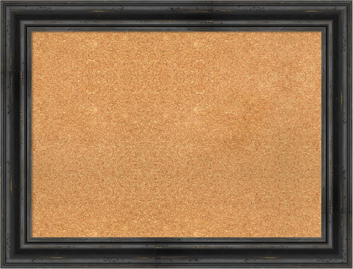 Amanti Art Natural Cork Board for Wall, 25x33 Vision Board with Black Wood Frame, Medium Corkboard Office Decor for Home Organization, Rustic Farmhouse Corkboard Pinboard to display items for home