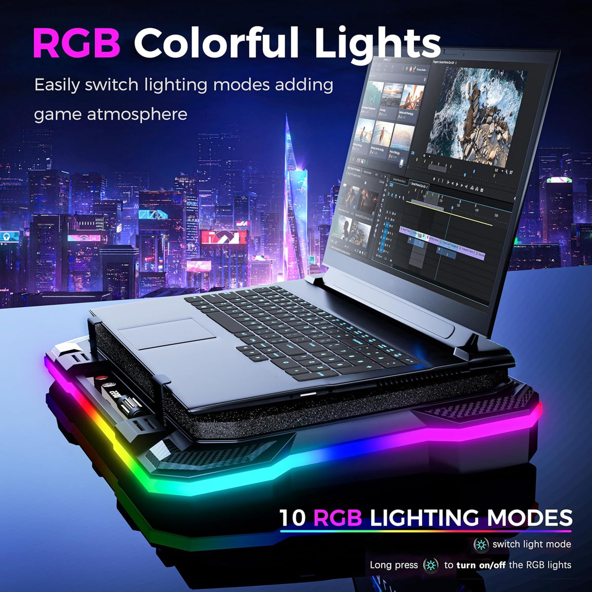 AICHESON Gaming Laptop Cooling Pad with Powerful Cooler Fans, RGB Lighting and Phone Holder for 15-19 inch Laptops and PC Computers