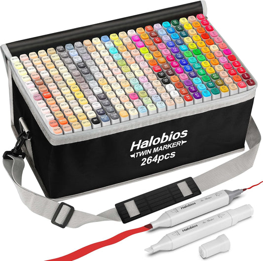 264 Alcohol Markers, Dual Tip Fine & Broad Drawing Markers Alcohol Marker Set with Case, Art Marker for Kids Adults Coloring Artists Drawing Sketching Card Making and Illustration