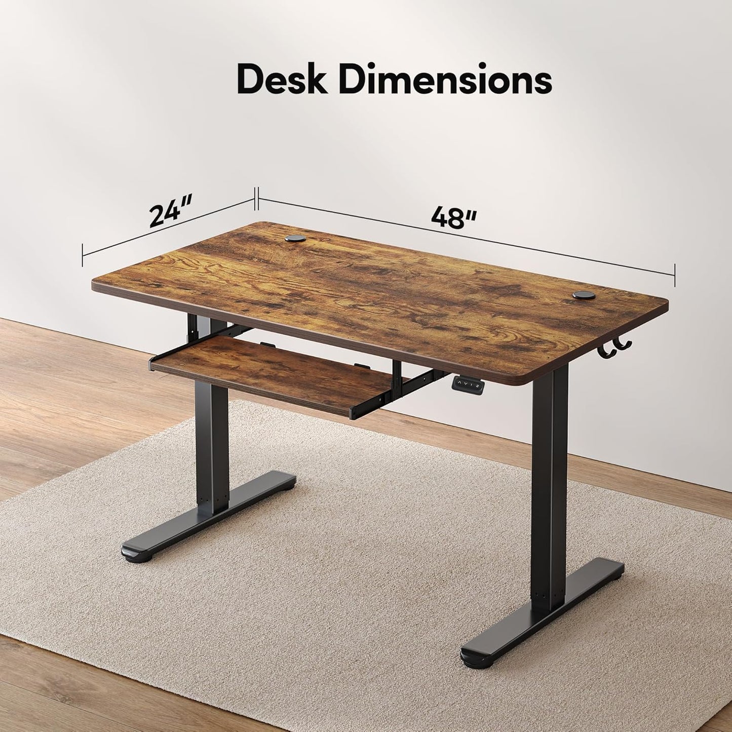 FEZIBO Standing Desk with Keyboard Tray, 48 × 24 Inches Electric Height Adjustable, Sit Stand Up Desk, Computer Office Desk, Rustic Brown