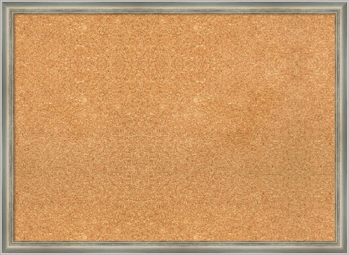 Amanti Art Natural Cork Board for Wall, 22x30 Vision Board with Silver Wood Frame, Medium Corkboard Office Decor for Home Organization, Casual Corkboard Pinboard to display items for home organization