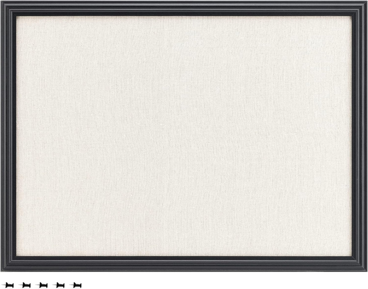 Navaris Framed Linen Bulletin Board - 17 x 23 inches Fabric Jewelry Organizer Pinboard for Wall Memory Memo Pin Board - Linen with Frame