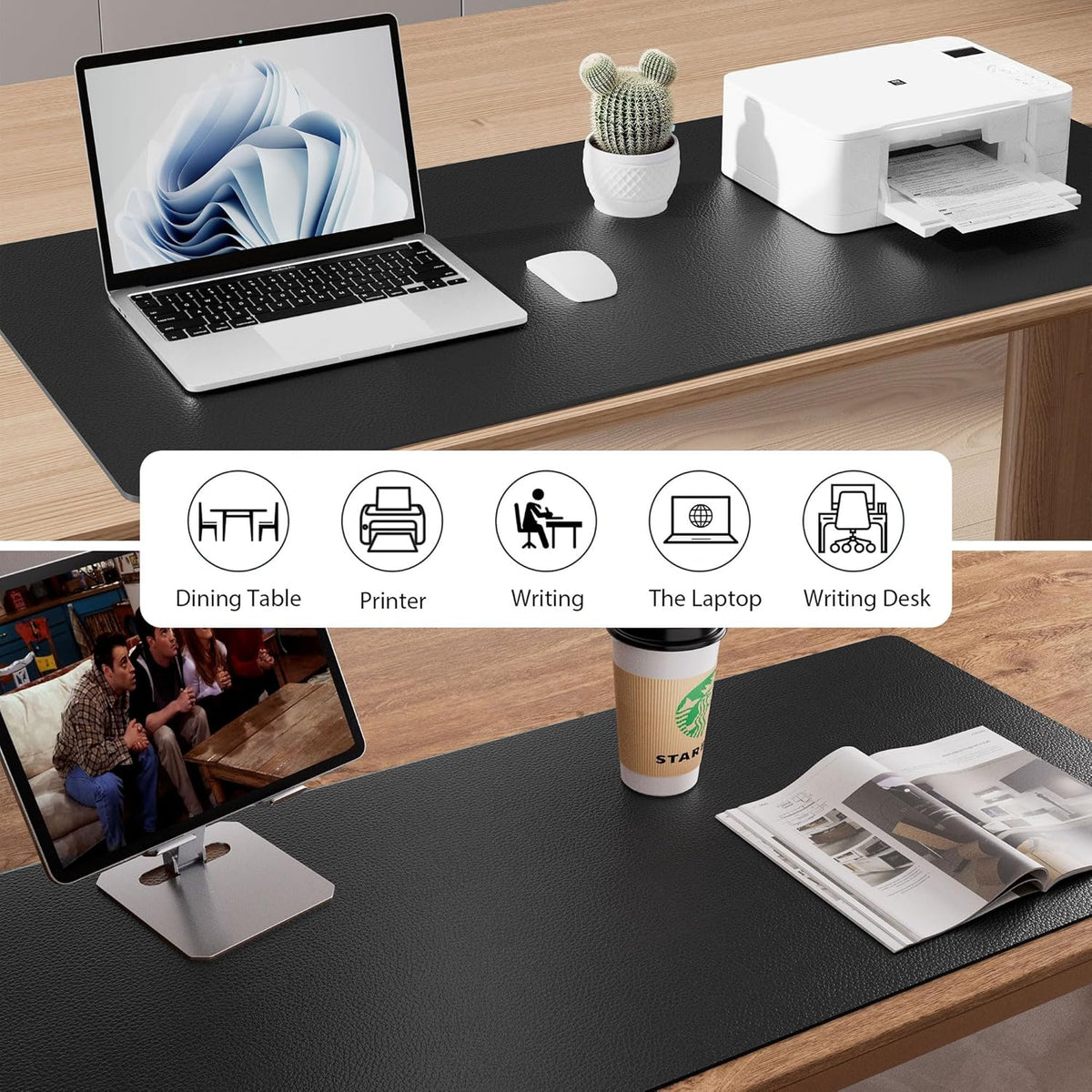 Aothia Leather Desk Pad Protector, Mouse Pad, Office Desk Mat, Non-Slip PU Leather Desk Blotter, Laptop Desk Pad, Waterproof Desk Writing Pad for Office and Home (48"x17", Black)