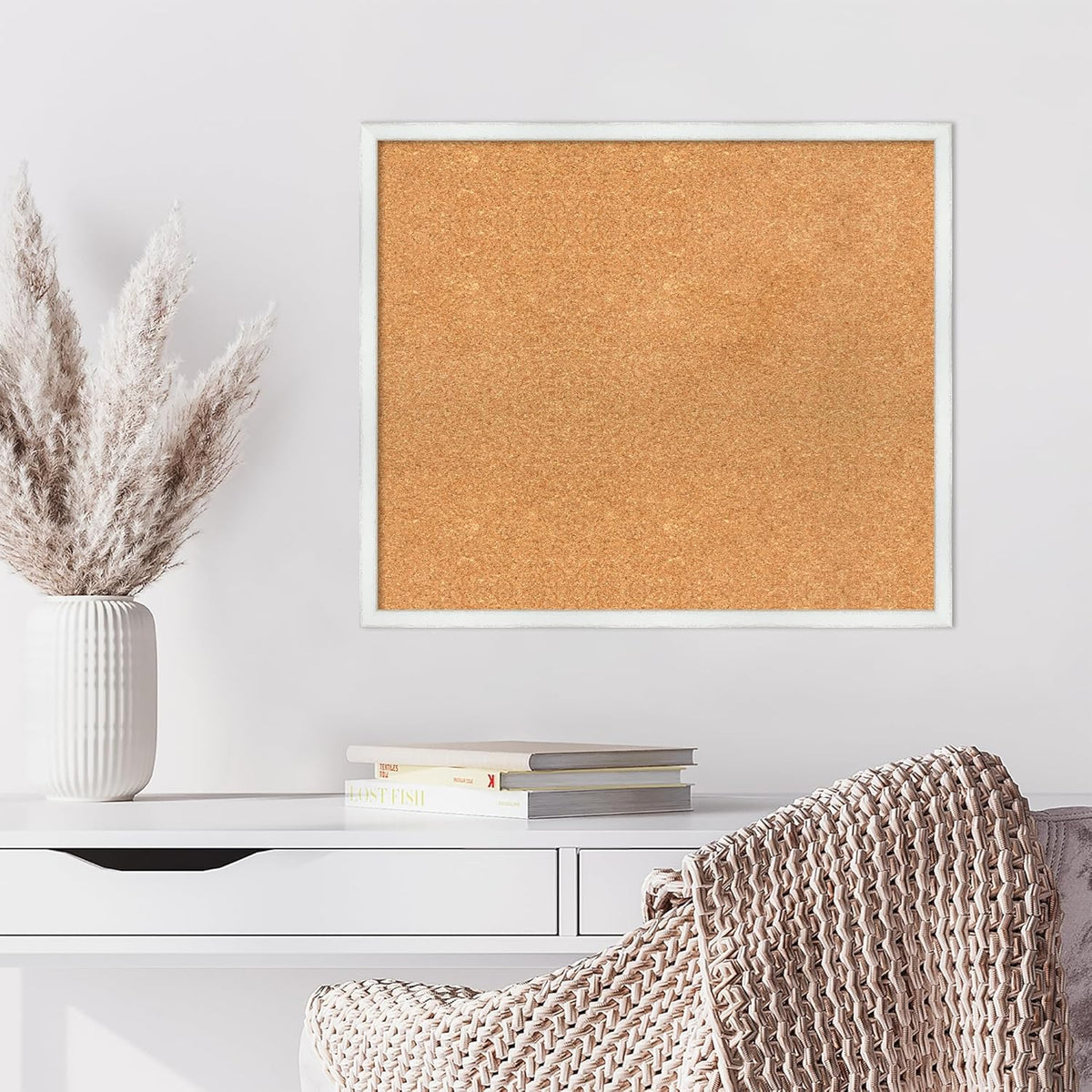 Amanti Art Natural Cork Board for Wall, 23x27 Vision Board with White Frame, Medium Corkboard Office Decor for Home Organization, Country Rustic Corkboard Pinboard to Display Items for Home