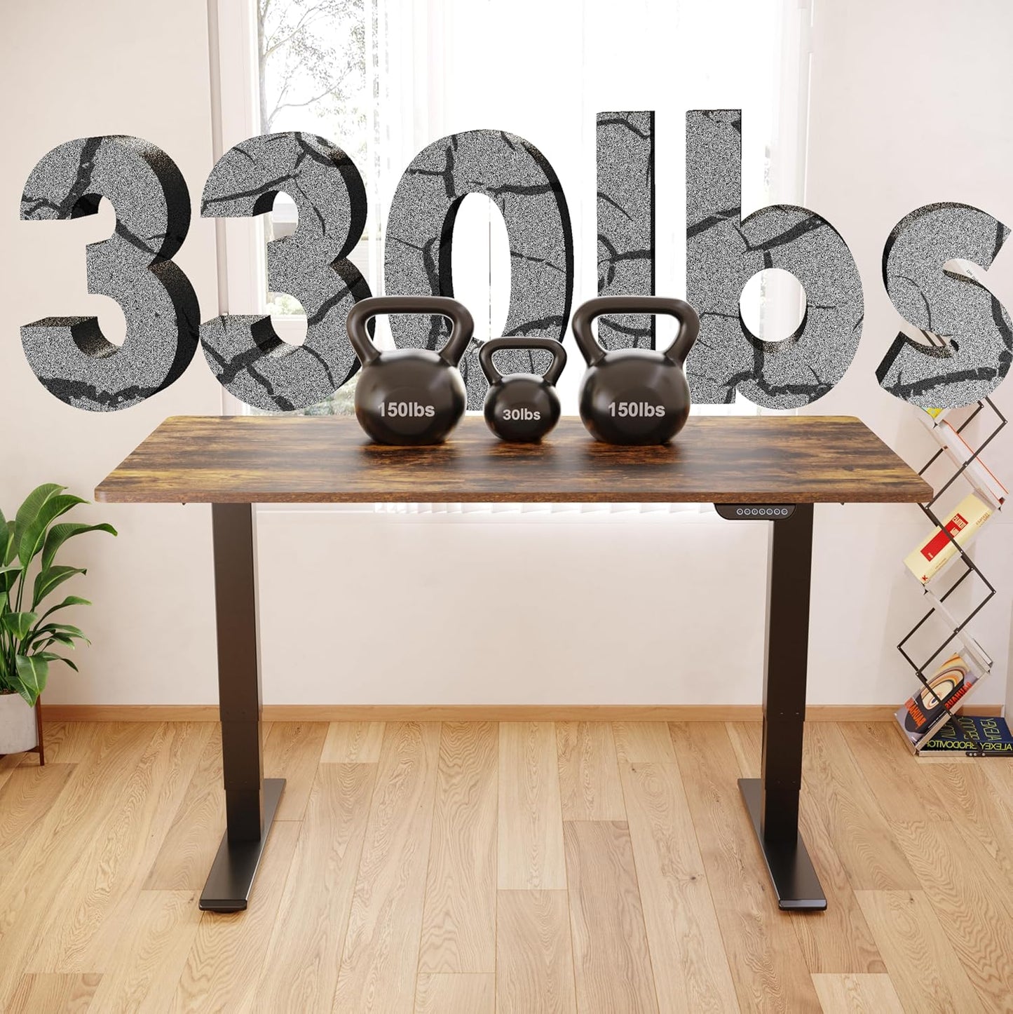 FLEXISPOT E6 MAX Dual Motor 3 Stages Standing Desk 48x30 Inch Whole-Piece Board Electric Height Adjustable Stand Up Desk 150KG Load Capacity(Black Frame + Special Walnut Desktop)