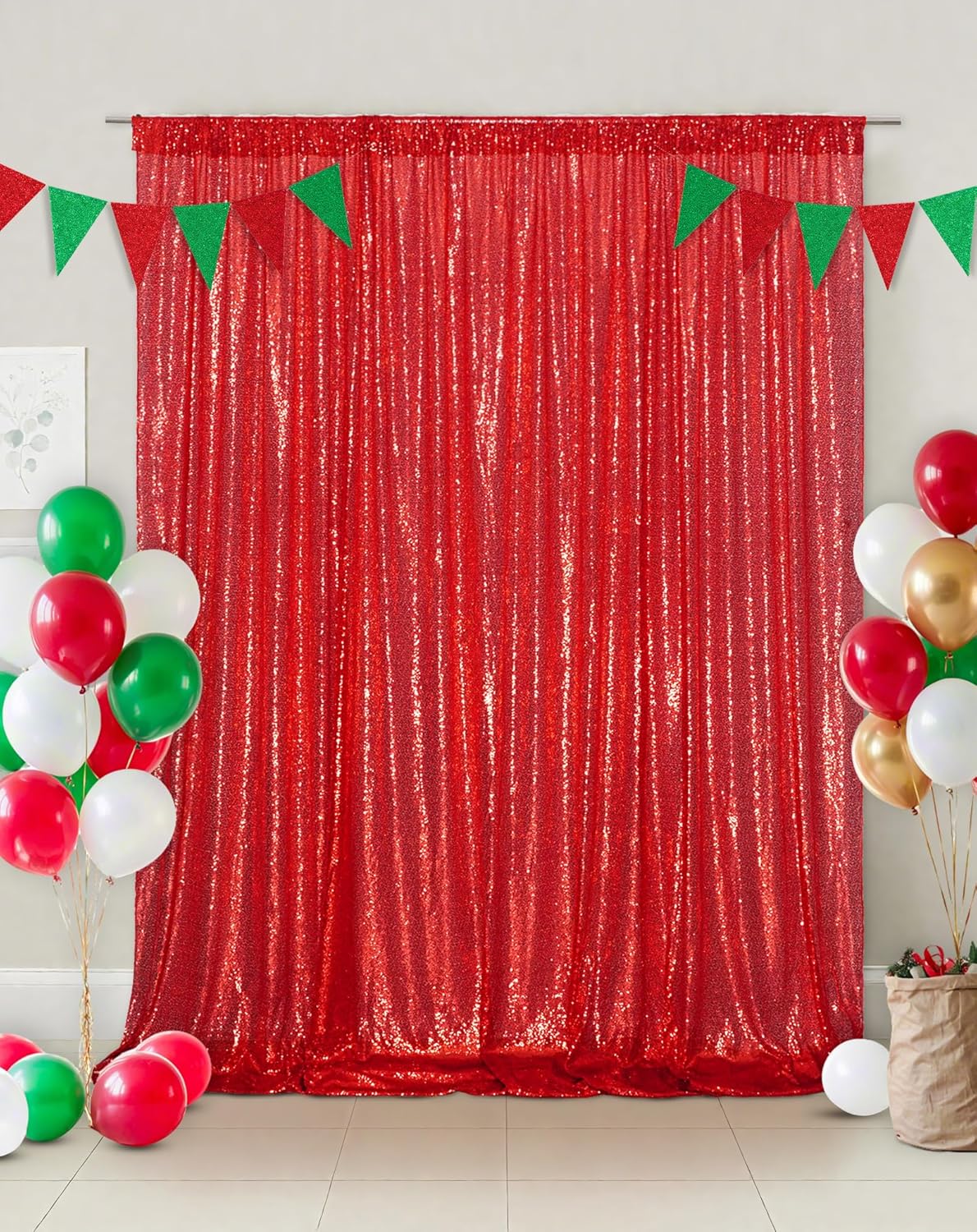 Eternal Beauty Red Sequin Backdrop, 7x7 Ft Glitter Background Curtains for Christmas Shimmer Photography Party Wedding Birthday Back Drop Decor