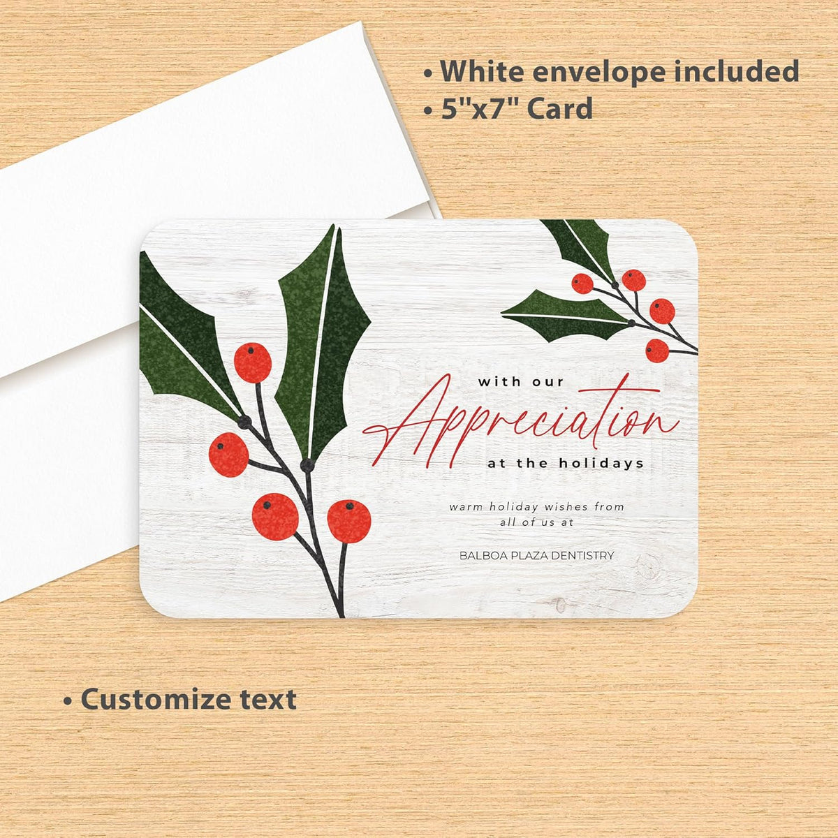 Let's Make Memories Personalized Business Christmas Cards with Envelopes - Premium Quality - 5x7-2025 Holiday Cards & White Envelopes - Holly Gratitude - 250 ct