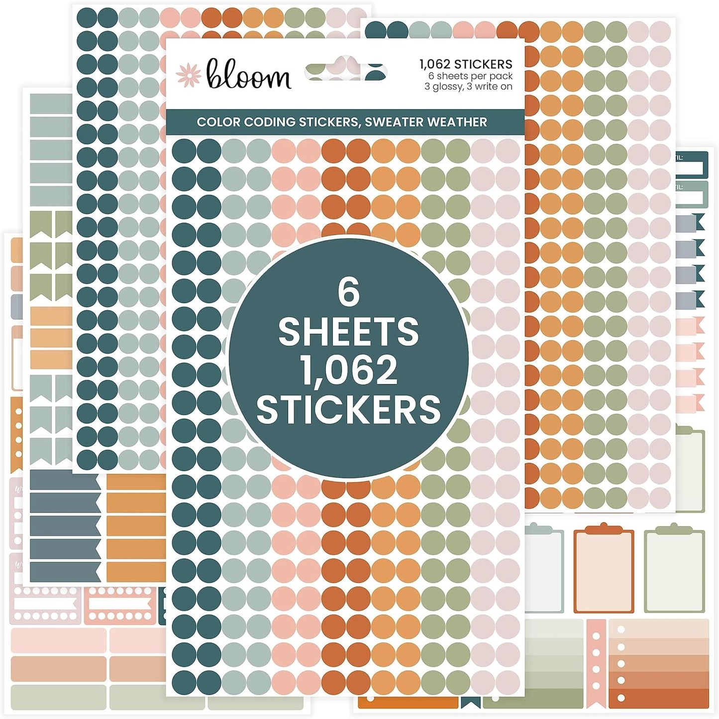 bloom daily planners Color Coding Planner Stickers - Muted Neutrals 1/4" Minimalist Dot Labels - Six Sheets, 1000+ Stickers Per Pack! - Sweater Weather