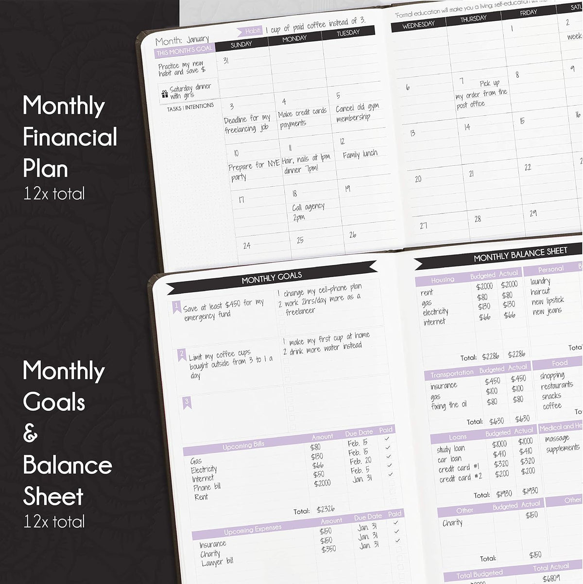 Financial Planner - Monthly Budget Planner & Monthly Bill Organizer | A 12-Month Journey to Financial Freedom | Bill Payment Tracker Organizer, Debt, Expense Tracker & Money Saving with Pockets