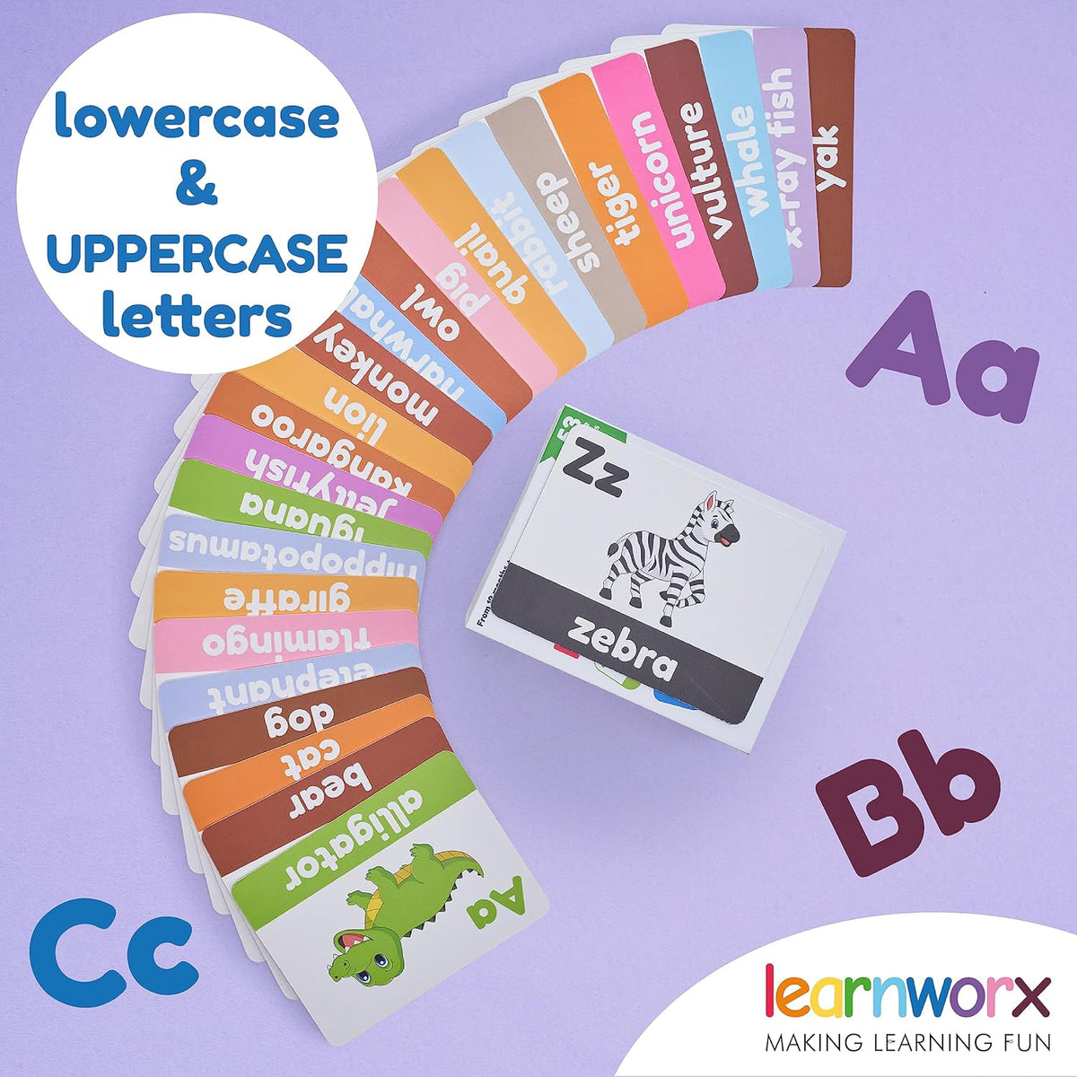 Alphabet Flash Cards for Toddlers | Award-Winning | 52 ABC Flashcards for Baby & Kids|ABC Cards Kindergarten | Large Upper and Lower Case | Large A-Z Learning Letter Animal Flashcard for Ages 1,2,3&4