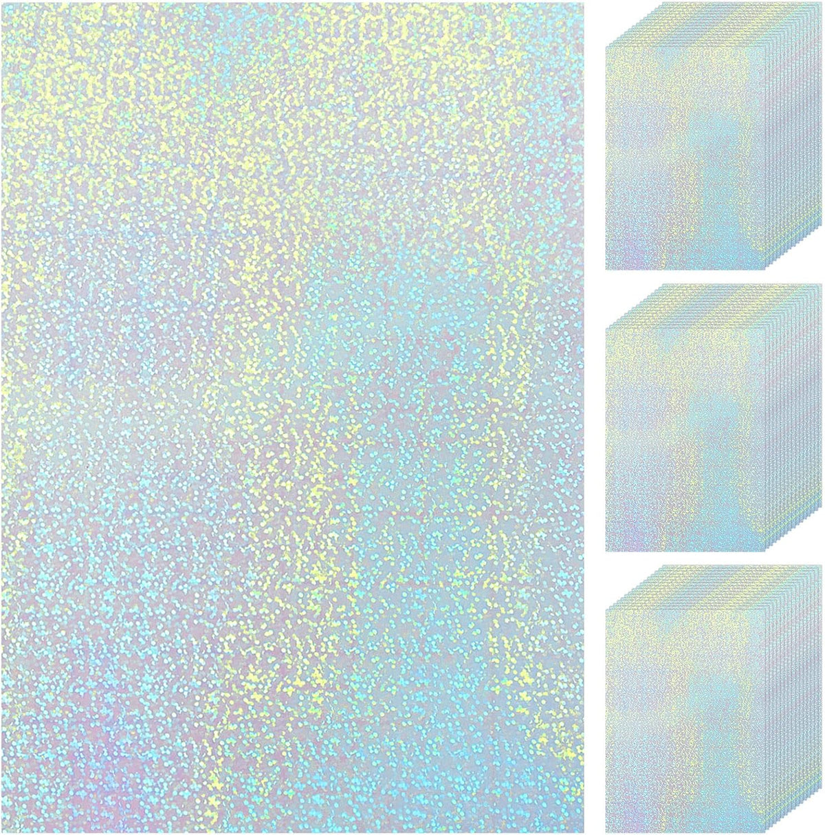 Nezyo 60 Sheets Holographic Laminate Sheets Clear Glitter A4 Size Vinyl Sticker Paper Holographic Overlay Self Adhesive Waterproof Transparent Film, 11.7 x 8.3 Inch (Little Dot)