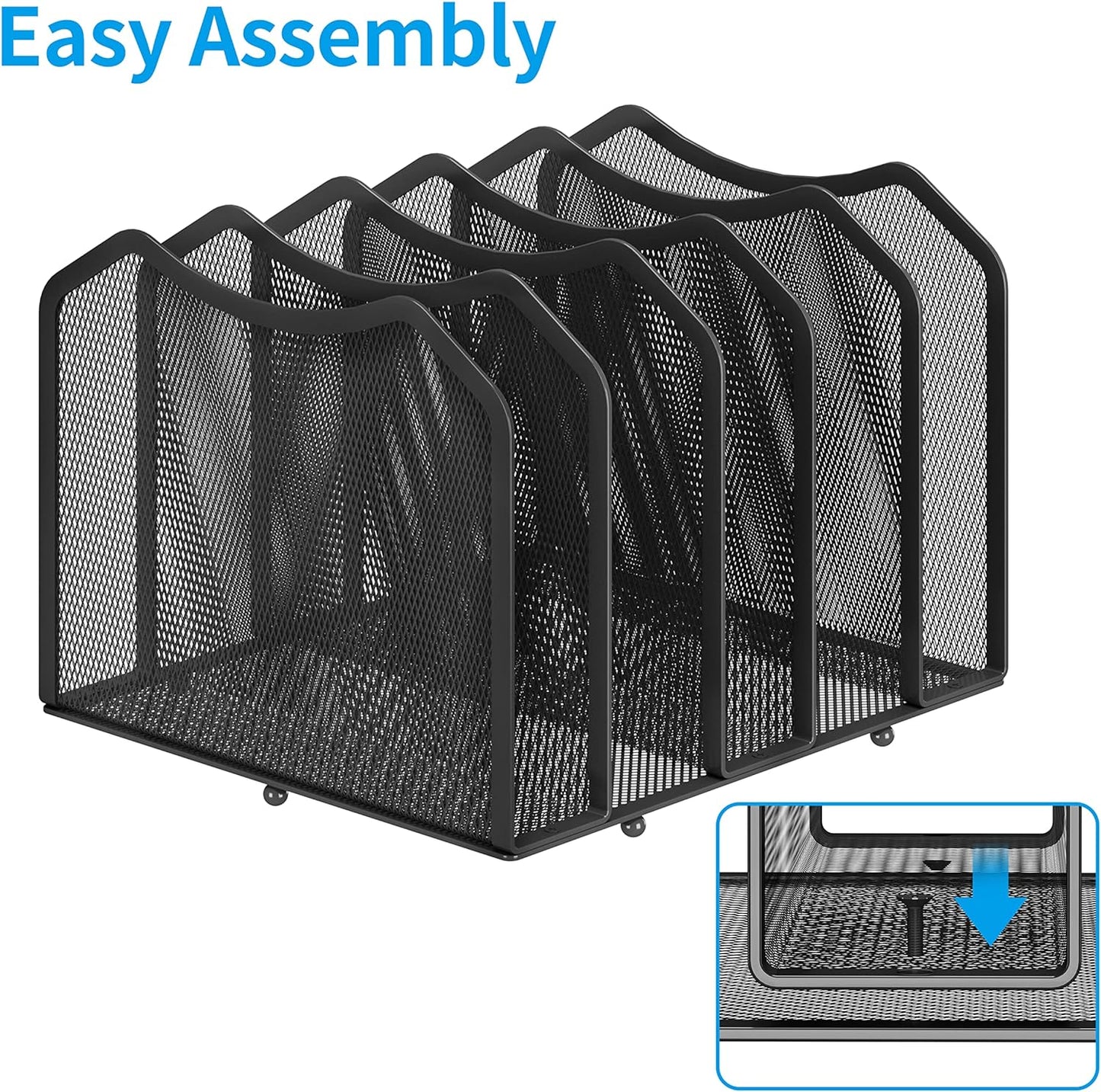 Simple Trending 2 Pack Mesh Desktop File Sorter Organizer, 5-Section Vertical File Folder Stand Bookshelf for Desk Home Office, Black