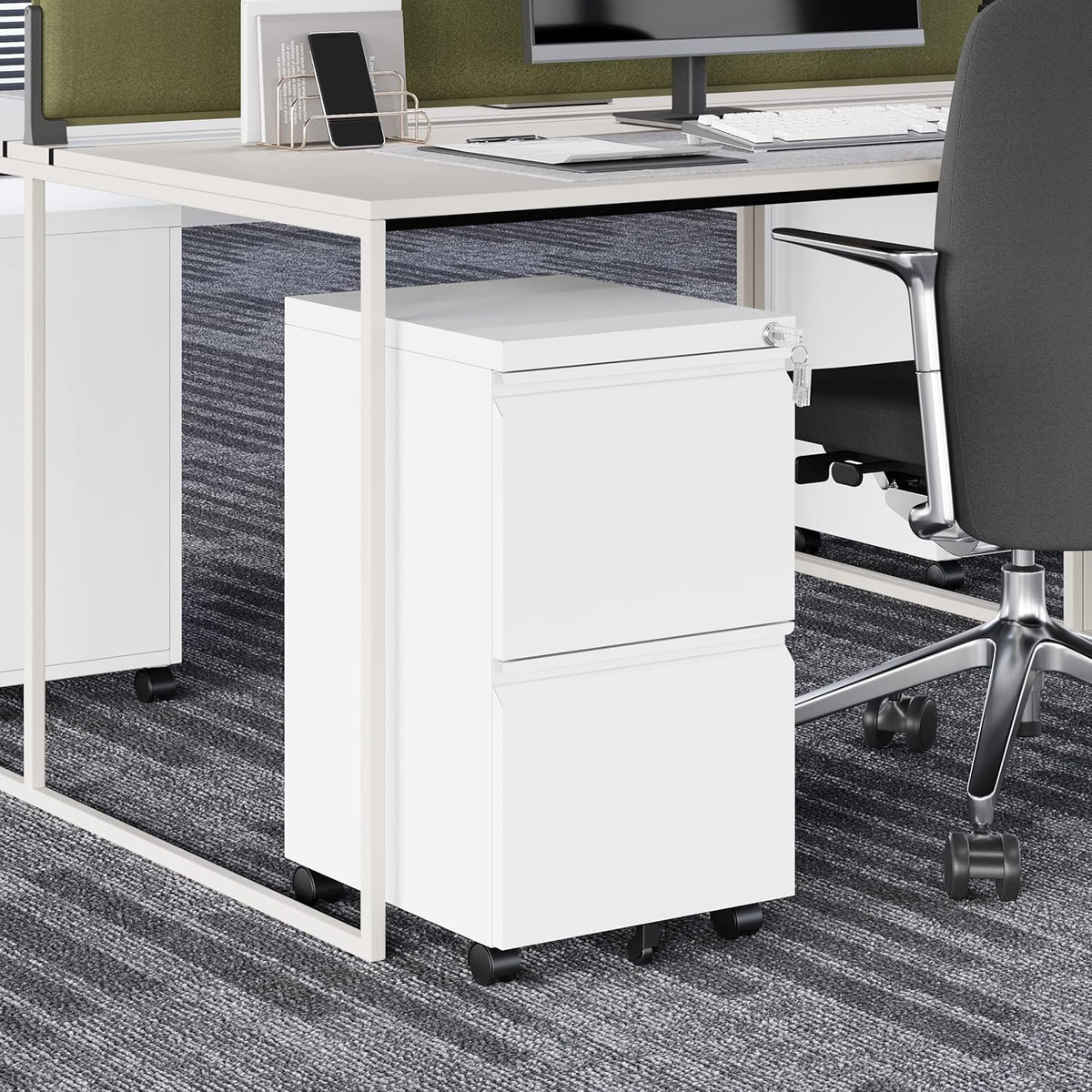 2 Drawer Vertical File Cabinet - Mobile Filling Cabinet with Lock for Legal/Letter Files - Office Storage File Cabinet with Wheels Under Desk - Assembly Required