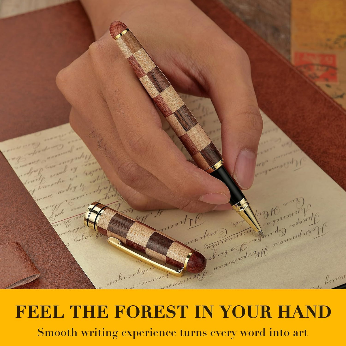 BEILUNER Luxury Wood Ballpoint Pen Writing Set, Chess Style - Elegant Fancy Nice Gift Pen Set for Signature Executive Business Office Supplies - Gift Boxed with Extra Refills (Black)