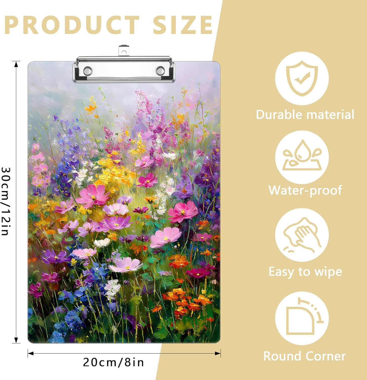 Floral Plastic Clipboards,Decorative Plastic Acrylic Clipboard for Teacher Social Worker Students Office Supplies 8 * 12