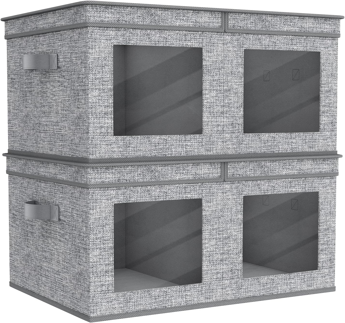 Univivi Large Foldable Fabric Storage Bins with lids [2-Pack] Collapsible Closet Storage Box for Clothes, Closet Organizer with Handles, Storage Cube Basket for Home, Bedroom (Grey, 24" x17" x 12")