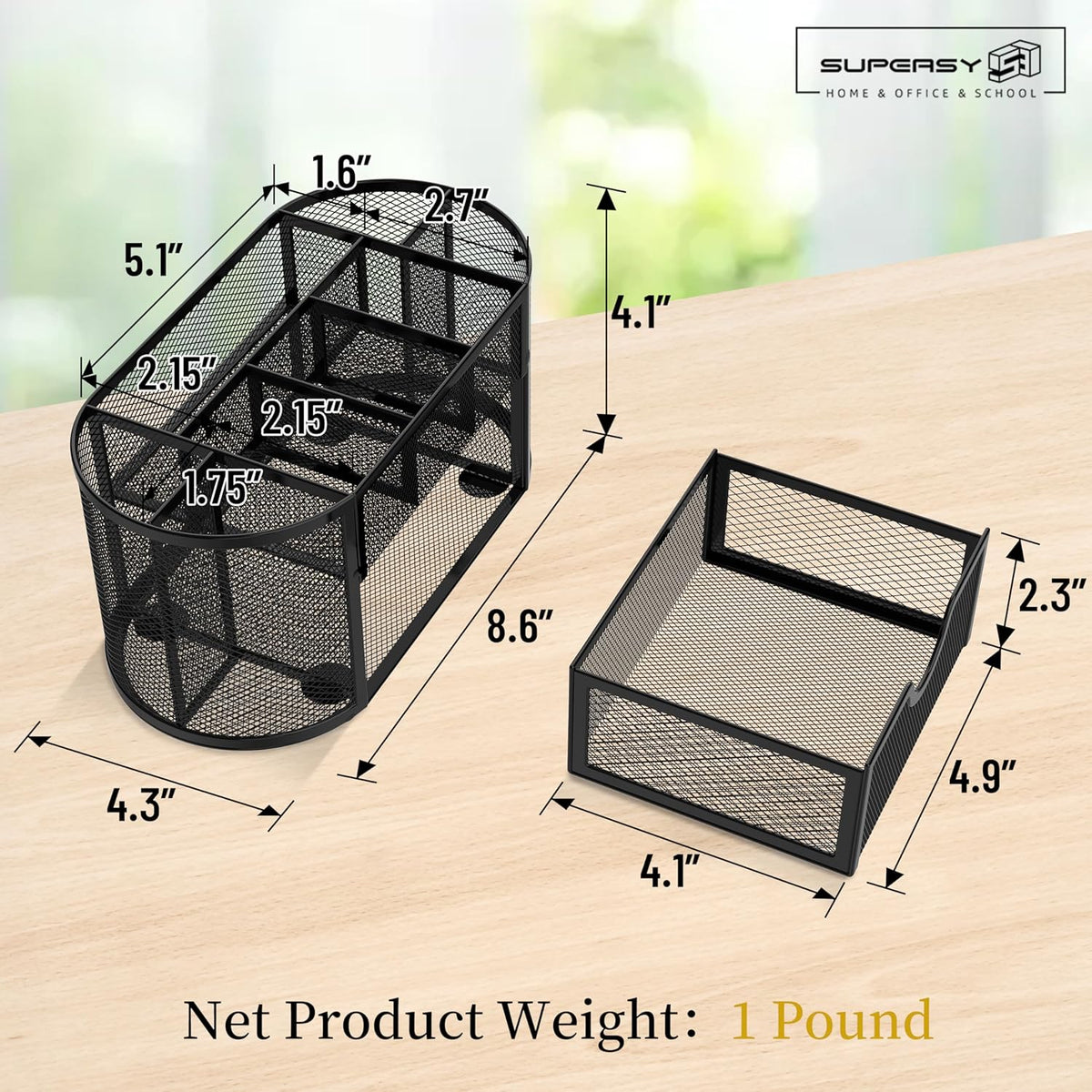 SUPEASY Mesh Desk Organizer, Desk Accessories & Workspace Organizers with Drawers, Pencil Holder for Desk with 9 Compartments for Office Supplies, 8.6 x 4.3 x 4.1 Inch, Black