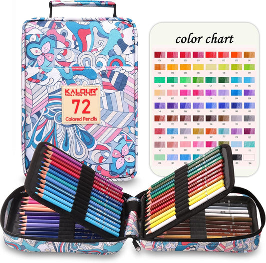 KALOUR Premium Colored Pencils,Set of 72 Colors,Artists Soft Core with Vibrant Color,with Zipper Slot Pencil Case,Ideal for Drawing Sketching Shading,Coloring Pencils for Adults Beginners (Blue)