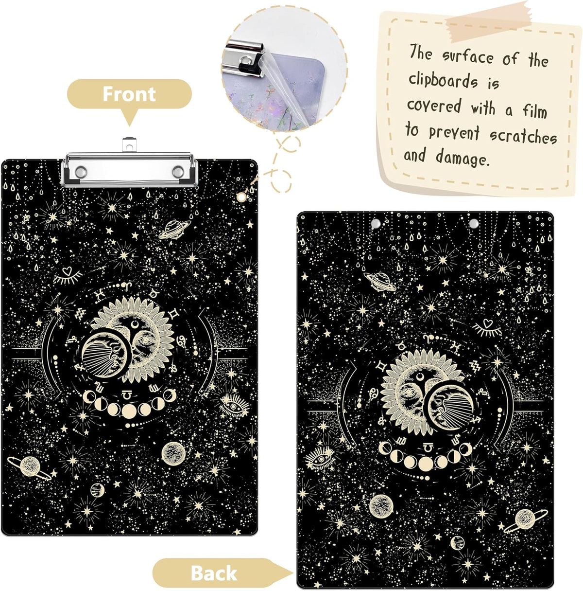 Golden Sun Moon Plastic Clipboards,Decorative Plastic Acrylic Clipboard for Teacher Social Worker Students Office Supplies 8 * 12