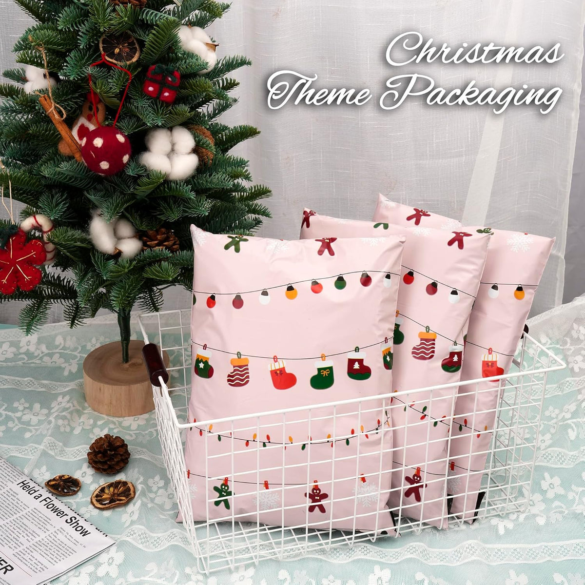 Christmas Poly Mailer 10x13 Inch 25 Pcs, Waterproof Shipping Bags for Clothing, Tear-Resistant Mailier Bags, Strong Mailing Bags with Self-Seal - Christmas Lights Printed