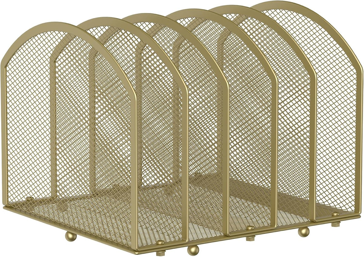 Desk File Organizer 5 Sections Desktop Organizer File Sorter Office Organization File Folder Holder for Office School & Classroom (Gold, 5 Section - 1Pack)