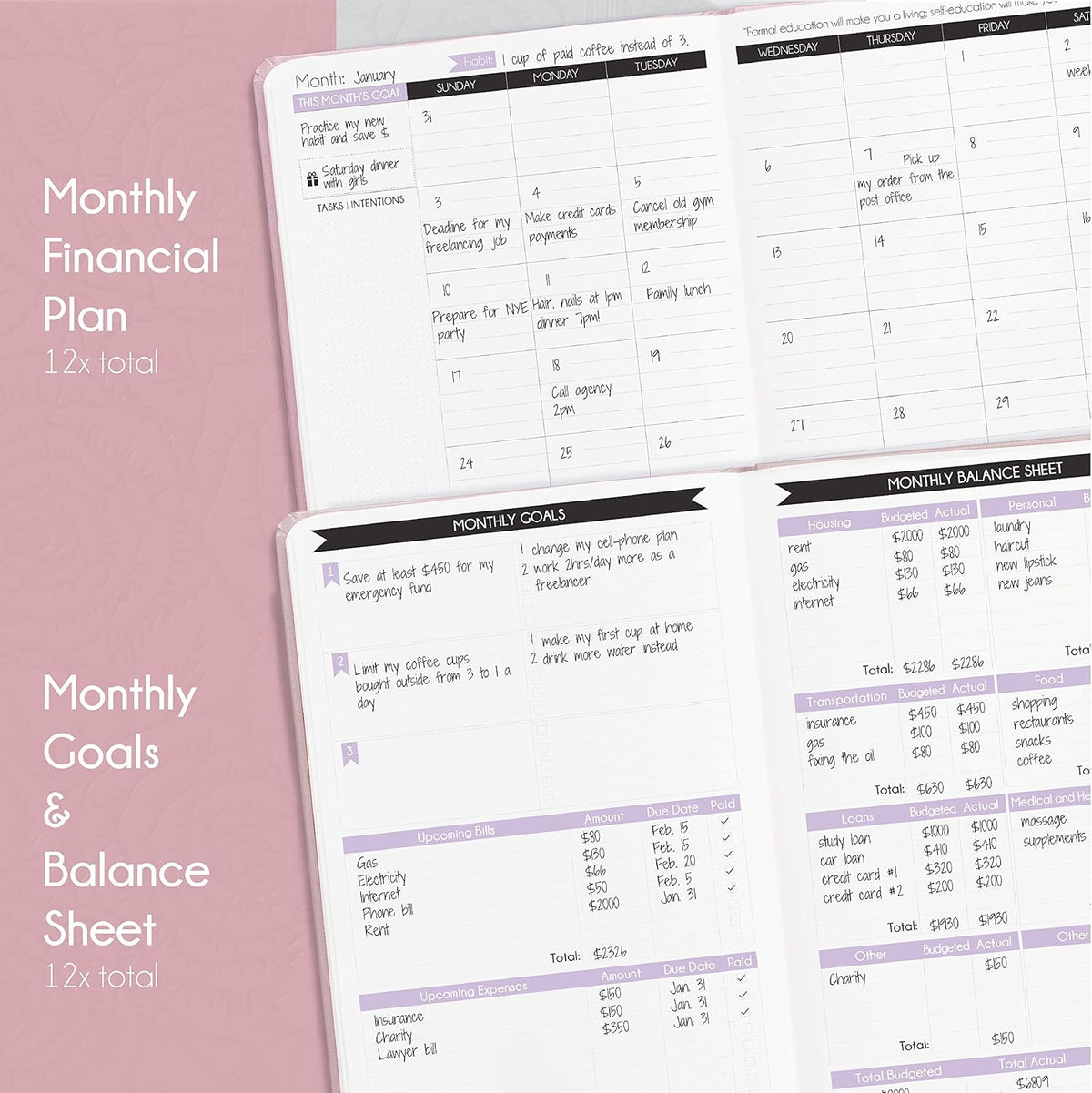Financial Planner - Monthly Budget Planner & Monthly Bill Organizer | A 12-Month Journey to Financial Freedom | Bill Payment Tracker Organizer, Debt, Expense Tracker & Money Saving with Pockets
