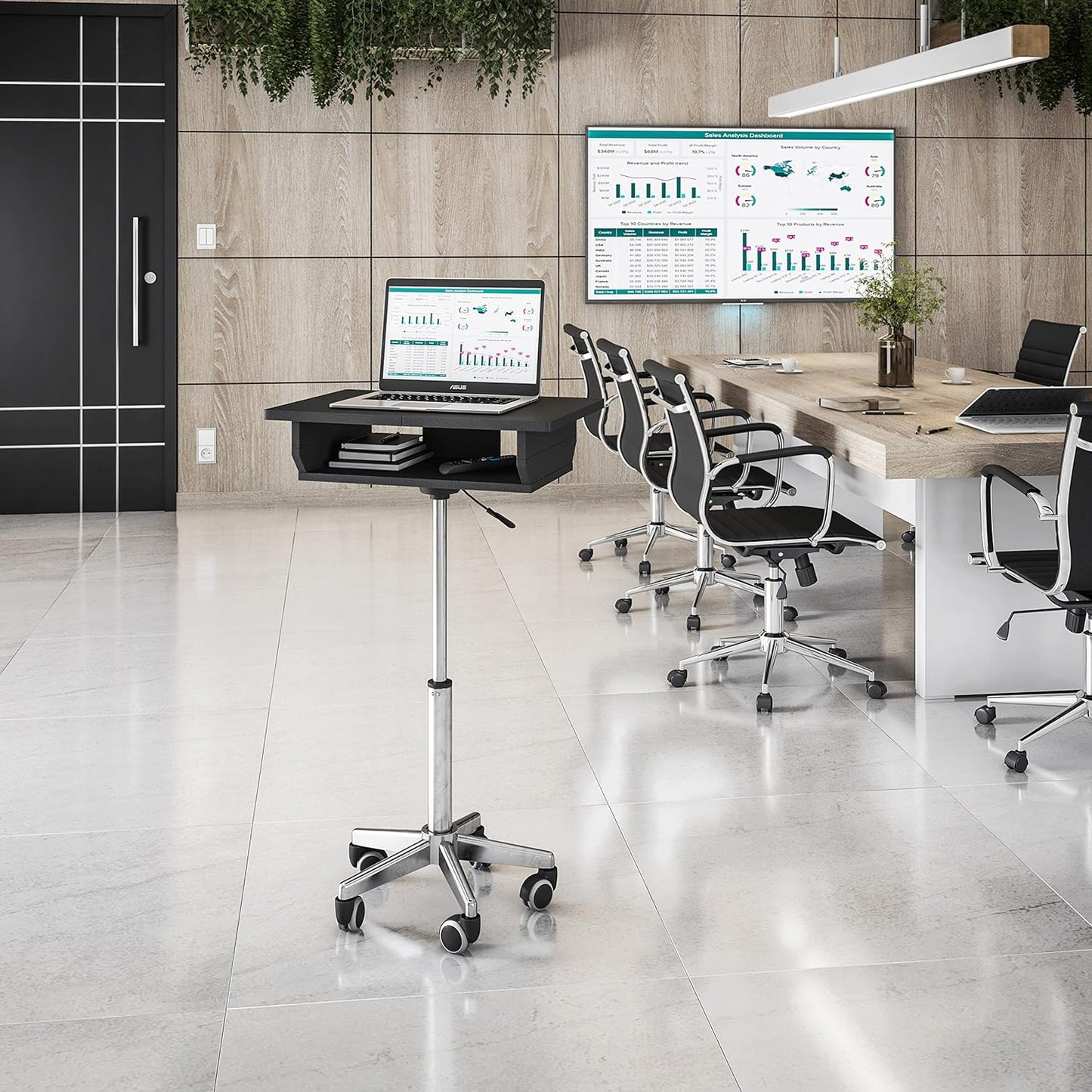 Techni Mobili Rolling Laptop Stand with Extendable Panels, Adjustable Height Customizable Ergonomic Mobile Workstation, Podium, Rolling Laptop Desk or Cart, Graphite