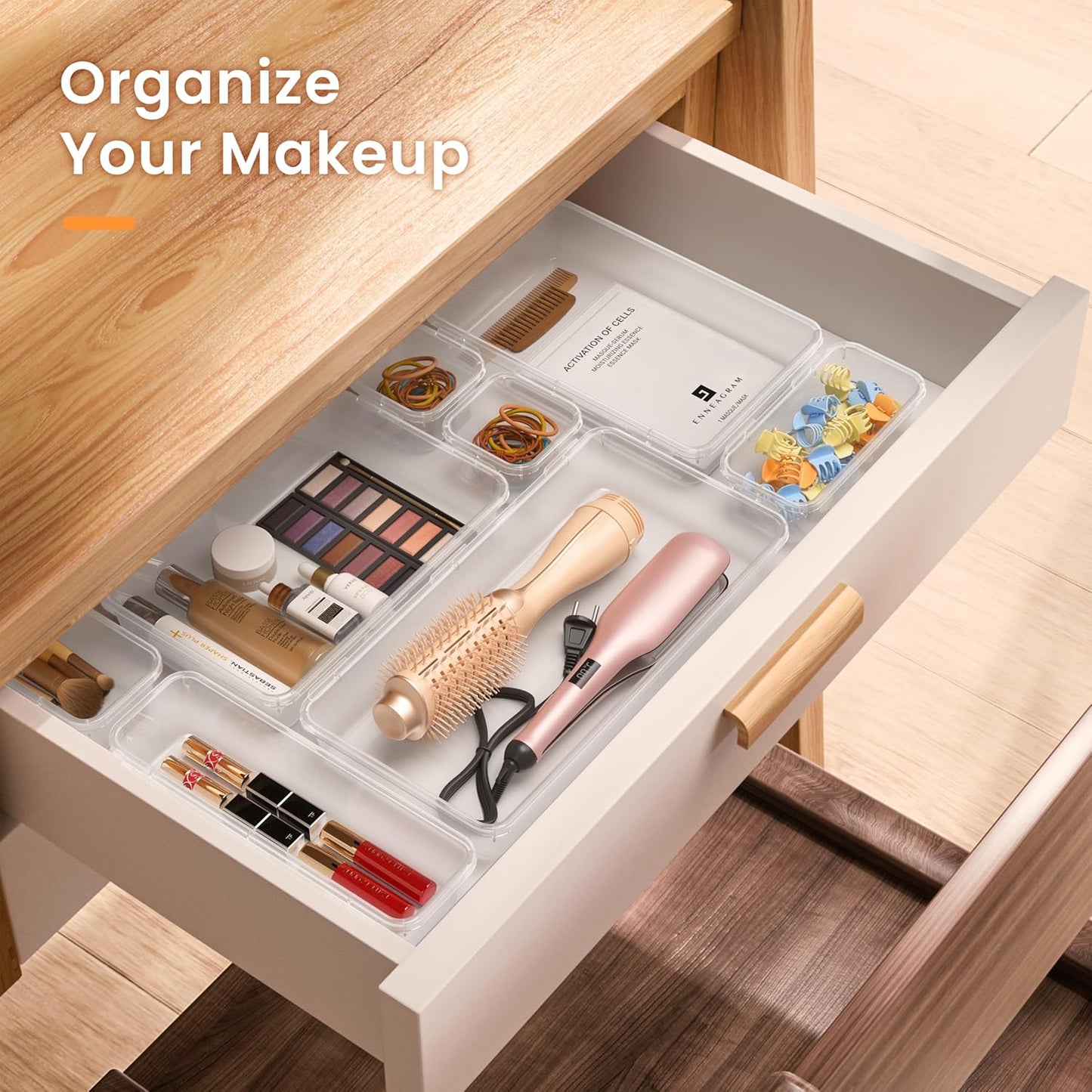 【Military Grade】 Drawer Organizer, 【𝟱𝗦𝗶𝘇𝗲】 Clear Makeup organizer, 【Holds 177 Items】 Bathroom Organizers and Storage, Plastic Desk Organizer Divider, Organizer Bins for Office Vanity A-LUGEI