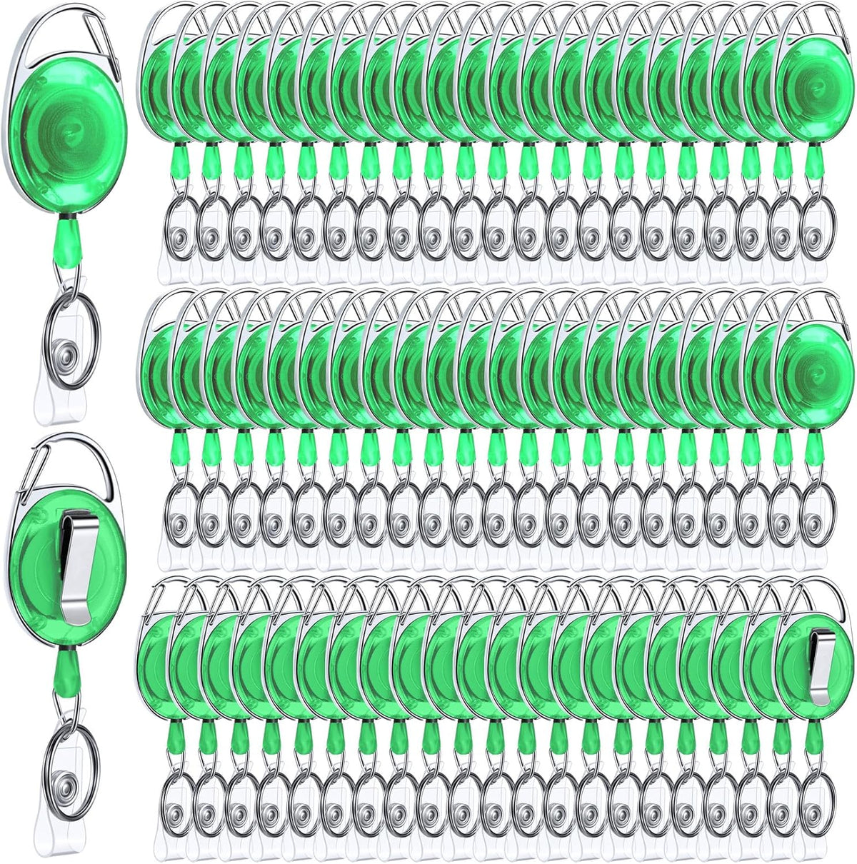 Laumoi 80 Packs Retractable ID Badge Holder Name ID Badge Reel Clips Keychain with Belt Clip and Key Ring for Office Worker Doctor Nurse Employee (Transparent Green)