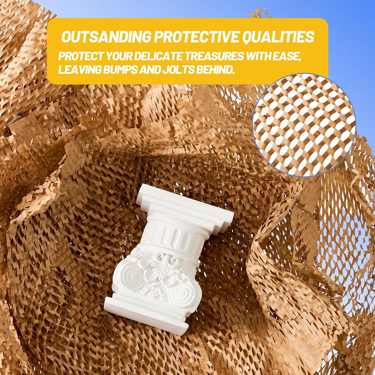 Honeycomb Packing Paper 15"x400' - Bubble Wrap Eco-Friendly Alternative, Recyclable Cushioning Material for Shipping, Moving & Small Business Packing Supplies with 20 Fragile Sticker Labels