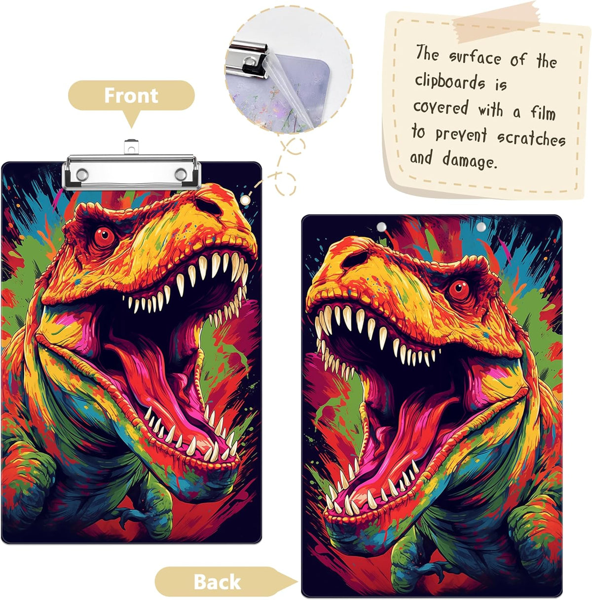 Dinosaur Plastic Clipboards,Decorative Plastic Acrylic Clipboard for Teacher Social Worker Students Office Supplies 8 * 12