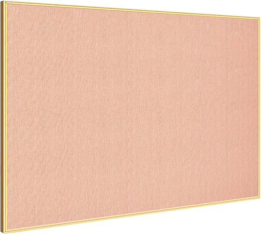 Bulletin Board 23.6 x 17.7 inches, Blush Coral Pin Board, Golden Aluminum Framed Fabric Cork Board with 10 Push Pins