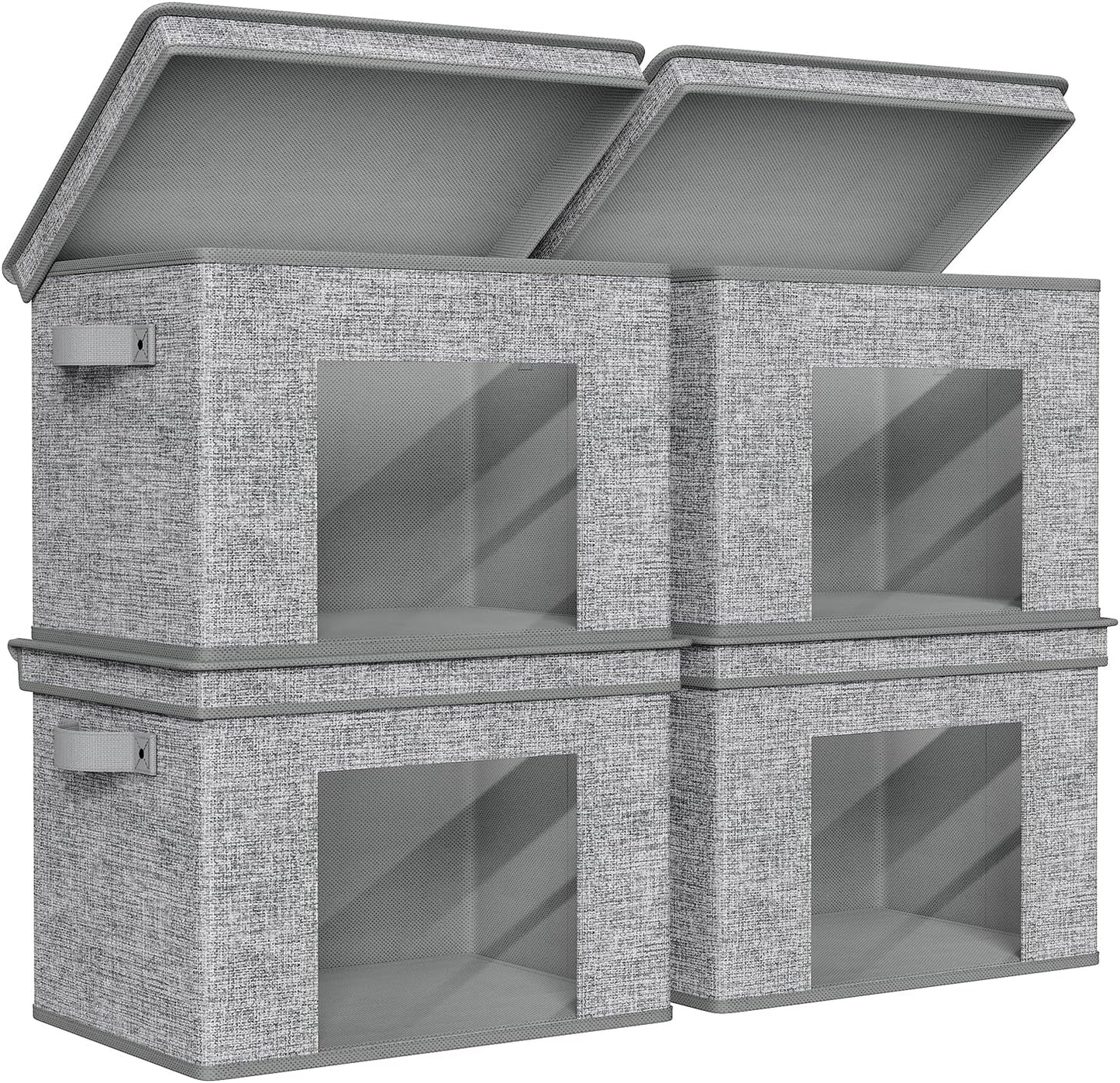 Univivi Fabric Foldable Storage Boxes Large Storage Bins with Lids [4-Pack] Collapsible Storage Cubes, Closet Organizers and Storage Cubes for Home, Bedroom, Closet (Grey, 17“ x 12” x 12")