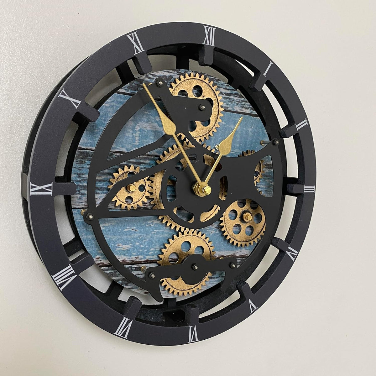 The Gears Clock Desk Clock 10 inches with Real Moving Gears Convertible into Wall Clock (Aqua Green)