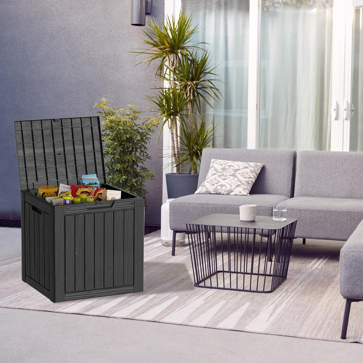 30 Gallon Waterproof Outdoor Storage Box - All-Weather Deck Box for Patio & Pool, Lockable Resin Patio Deck Box with UV Protection, Matte Black