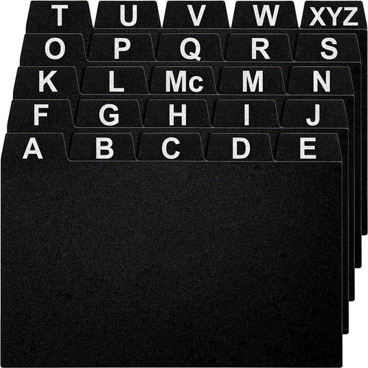 4x6 Index Card Holder Dividers - 25 Plastic Black Index Card Dividers with Alphabet Tabs - Index Card Organizer, Index Cards, Index Card File Box, Trading Card Dividers, 5 Tab Dividers