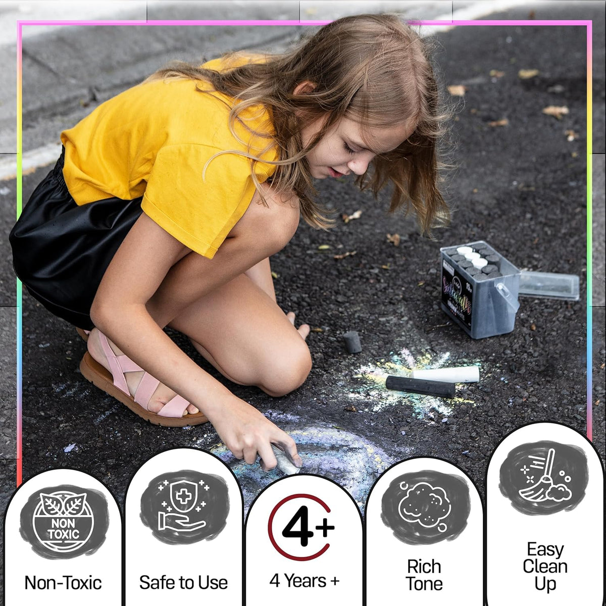 Loddie Doddie Sidewalk Chalk Jumbo Sticks - 15 Count Bucket, 10 Black & 5 White - Non-Toxic Low-Dust Sticks For Kids & Adults - Outdoor Chalk Bucket For Kids Activities