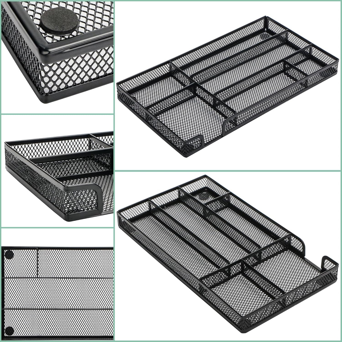Annova Desk Drawer Organizer Tray for Office Organization - Metal Mesh - Storage Tray with Dividers for Pens, Desktop Accessories, Bathroom, Kitchen, Makeup and Office Supplies (Small, Black)