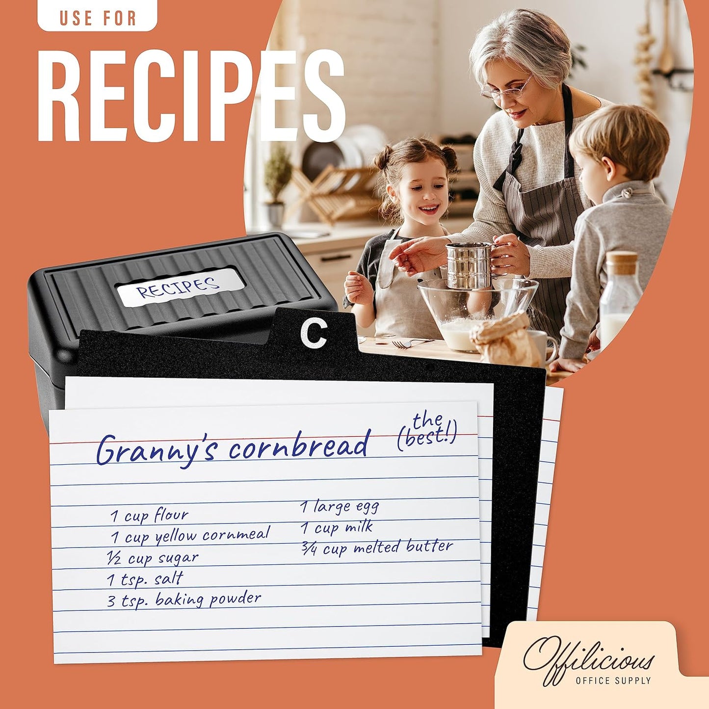 27 Black Index Dividers 3x5" - Large Index Card Organizer with Alphabetical File Dividers and Recipe Guides