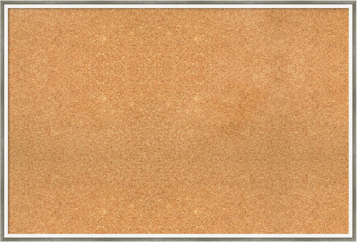 Amanti Art Natural Cork Board for Wall, 25x37 Vision Board with Silver Wood Frame, Large Corkboard Office Decor for Home Organization, Modern Contemporary Corkboard Pinboard to display items for home