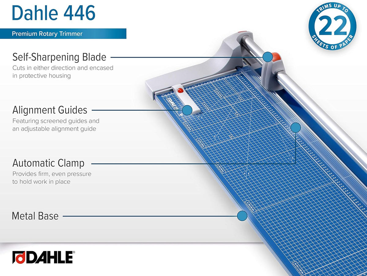 Dahle 446 Premium Rotary Trimmer, 36" Cut Length, 25 Sheet Capacity, Self-Sharpening, Automatic Clamp, German Engineered Paper Cutter