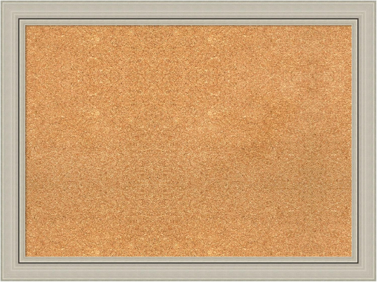 Amanti Art Natural Cork Board for Wall, 24x32 Vision Board with Silver Wood Frame, Medium Corkboard Office Decor for Home Organization, Casual Corkboard Pinboard to display items for home organization