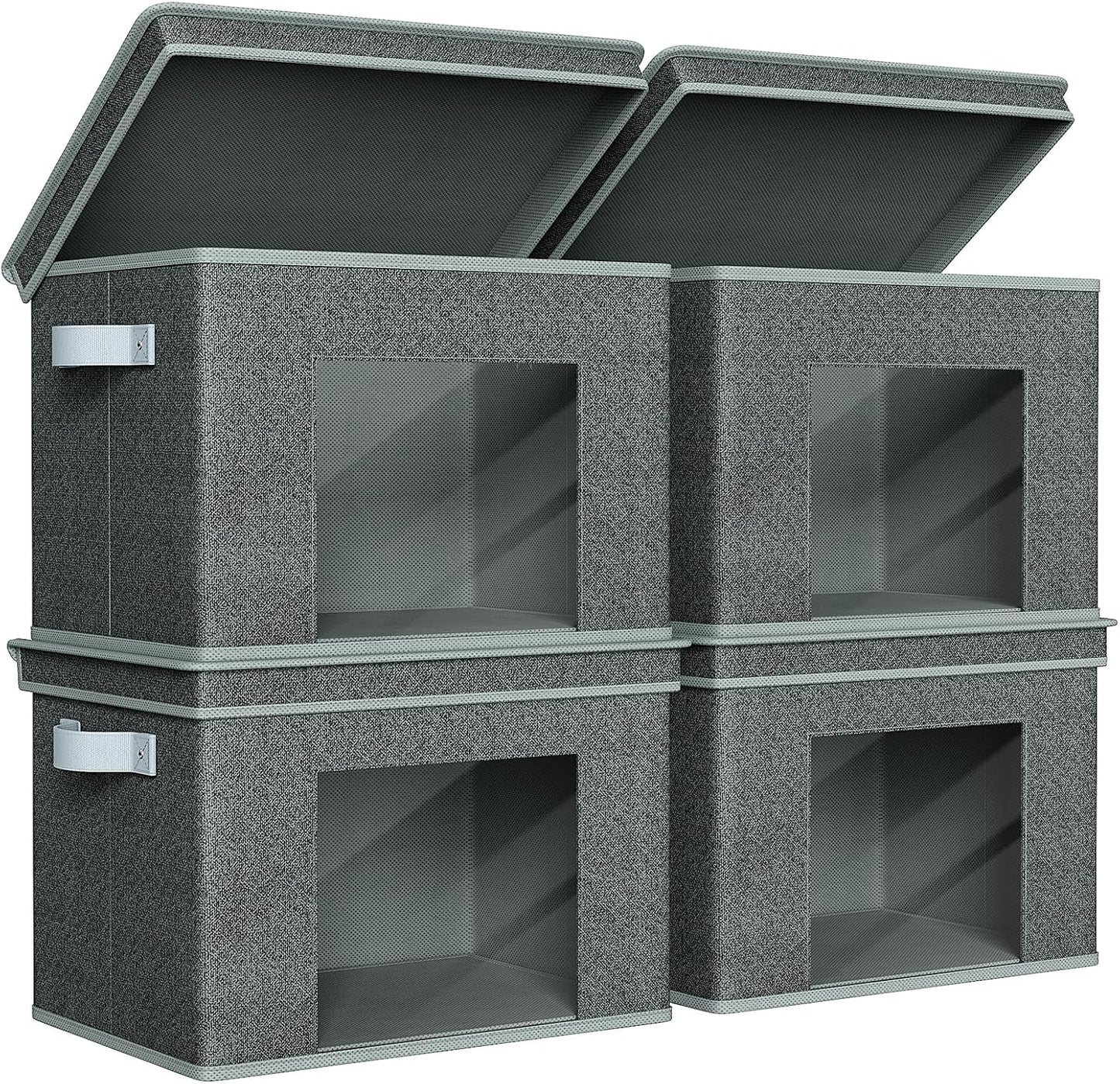 Univivi Foldable Fabric Storage Boxes Large Storage Bins with Lids [4-Pack] Collapsible Storage Cubes Organizer Containers Organization Baskets for Home, Bedroom, Closet (Black, 17”x 12” x 12”)